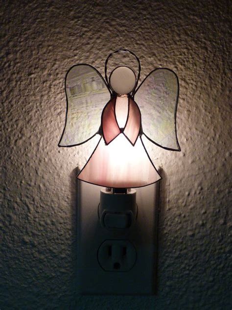 Night Light Pink Stained Glass Angel Wall Plug In Etsy Night Light