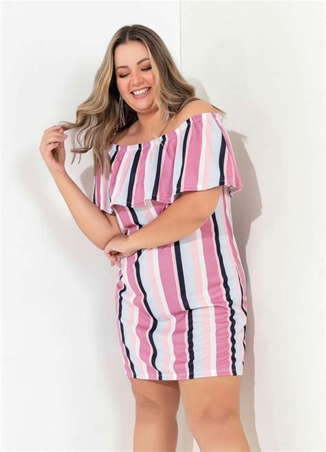 Vestido Listrado Decote Ciganinha Plus Size Queima De Estoque