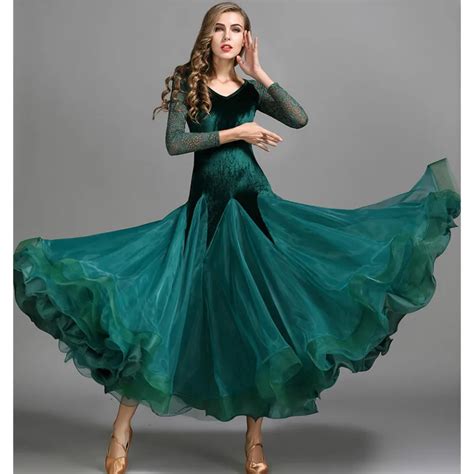 Ballroom Dance Costume Sexy V Neck Velvet Long Sleeves Ballroom Dance Dress Women Ballroom Dance