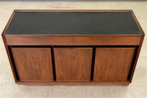 Walnut And Black Credenza Buffet By Merton Gershun Mid Century Modern