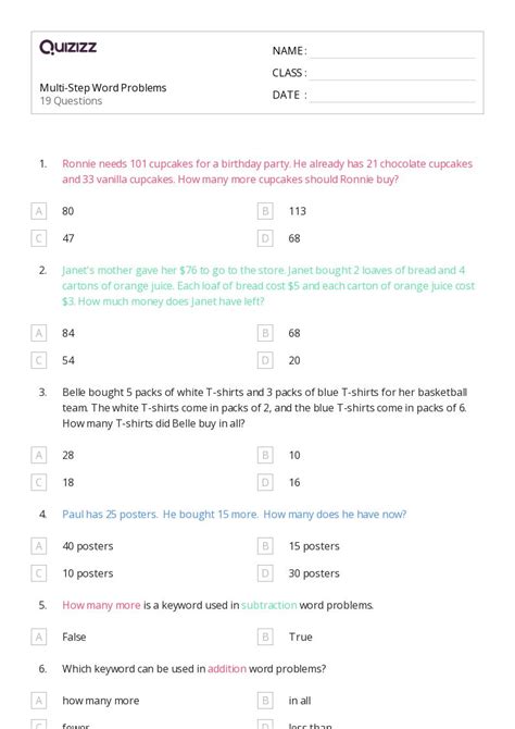 50 Multi Step Word Problems Worksheets On Quizizz Free And Printable