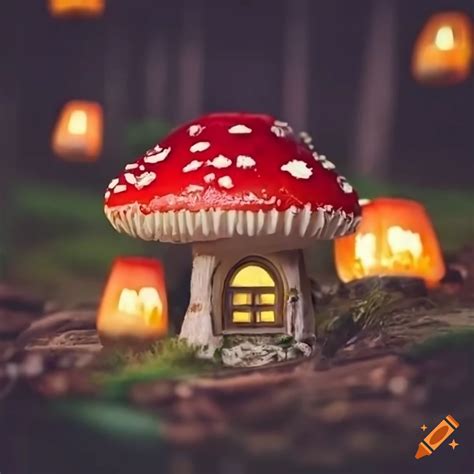 Miniature Fairy House In A Mushroom In A Magical Forest At Night On Craiyon