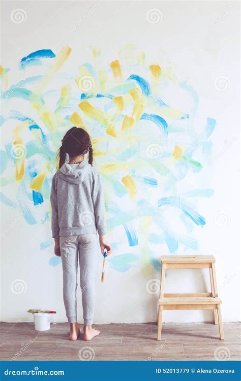 Child painting wall stock image. Image of color, house - 52013779