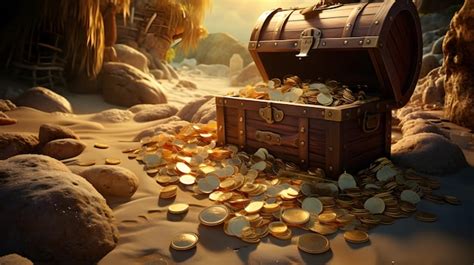 Premium AI Image There Is A Chest Full Of Gold Coins On The Beach