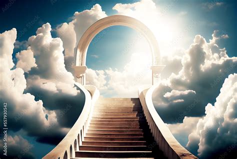 Stairway Leading To Heaven Door Stairs In Sky Image Created With