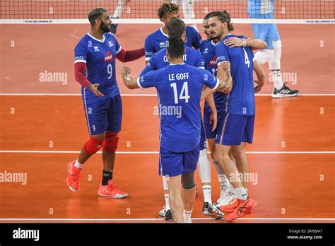 France Volleyball Team Celebrating A Point Against Slovenia Volleyball