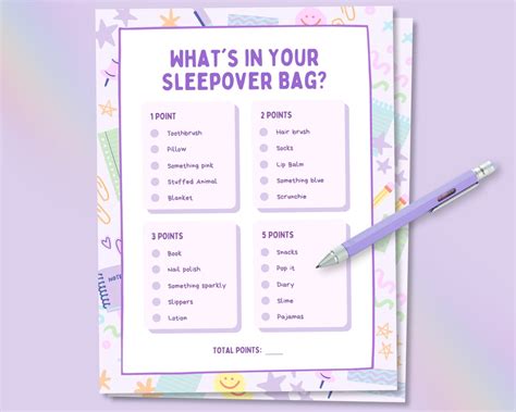 Whats In Your Sleepover Bag Slumber Party Game Girls Sleepover Game