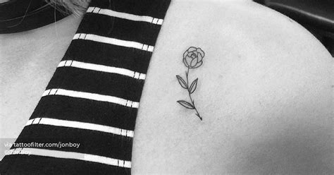 Fine Line Rose Tattoo Located On The Collarbone