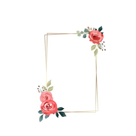 Gold Wedding Frame With Elegant Watercolor Flower Bouquet Vector