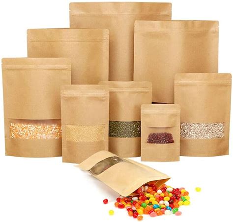 100 Pc Sacs Refermables Sac De Papier Kraft Brun Se Lever Zipper