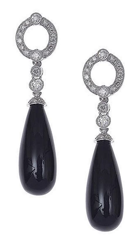 Art Deco Onyx And Diamond Drop Earrings Earrings Jewellery