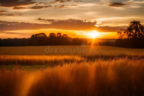 A Photograph Capturing The Serene Beauty Of A Golden Autumn Sunset