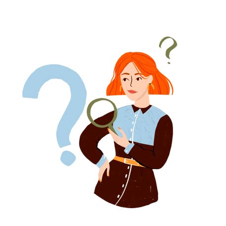 Woman With A Magnifying Glass Looking At Question Mark Illustration In