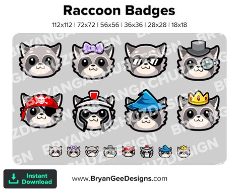 Raccoon Twitch Badges Bit Badges Channel Points Discord Badges Etsy