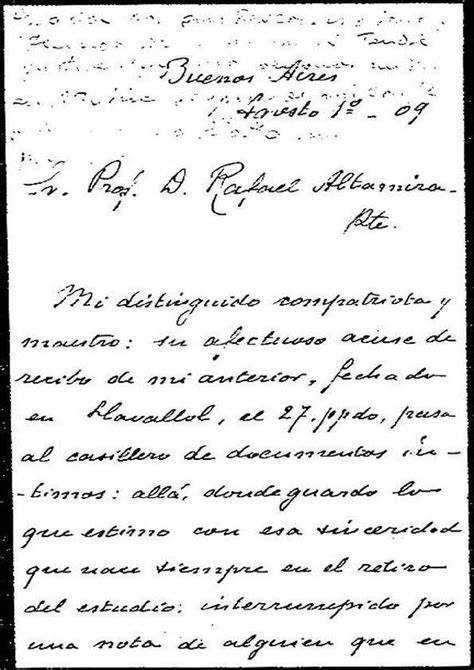 Carta De Julio Del Romero A Rafael Altamira Buenos Aires De Agosto