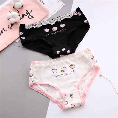 Women Fashion Lace Panties Girls Strawberry Printing Cotton Briefs Cute