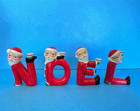 Vintage Relco Santa Noel Set Christmas Candle Holders Japan Ceramic