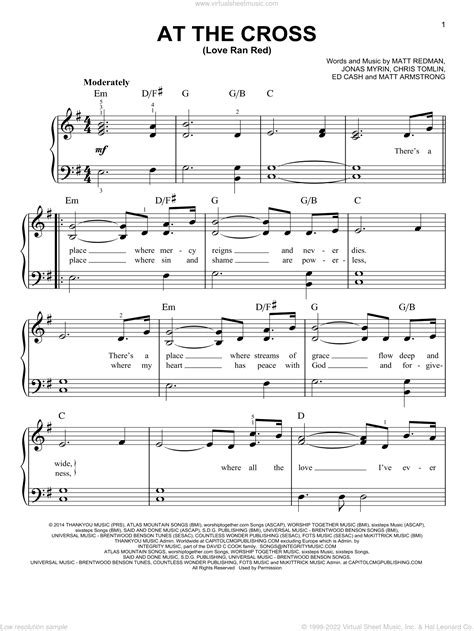 At The Cross Love Ran Red Easy Sheet Music For Piano Solo