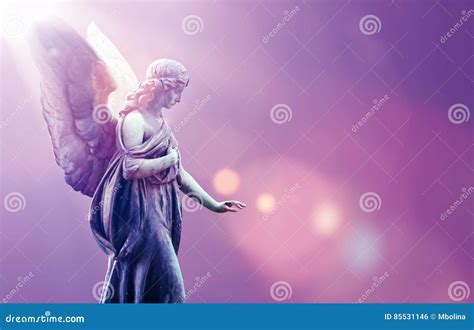 Angel In Heaven Over Purple Sky Background Stock Photo Image Of