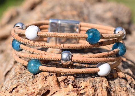 Apatite Howlite Gemstone Cork Bracelet Cork Tree Designs