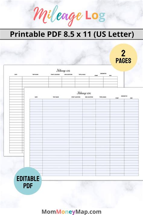 Mileage Log Printable Pdf