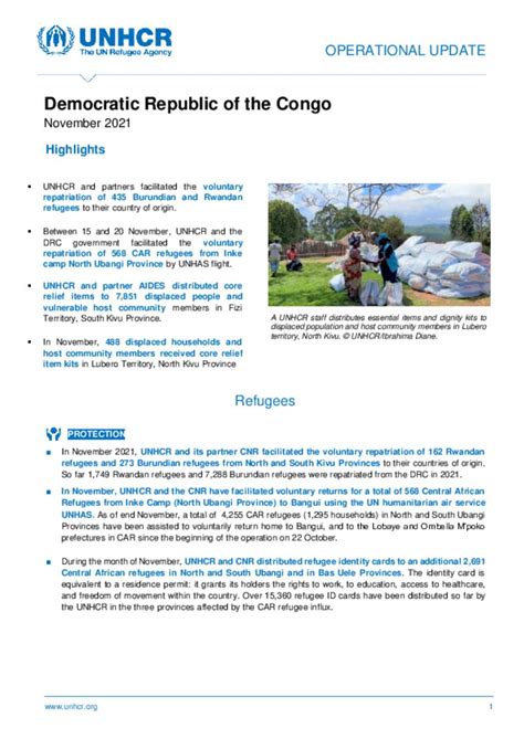 Document UNHCR DRC Operational Update November 2021