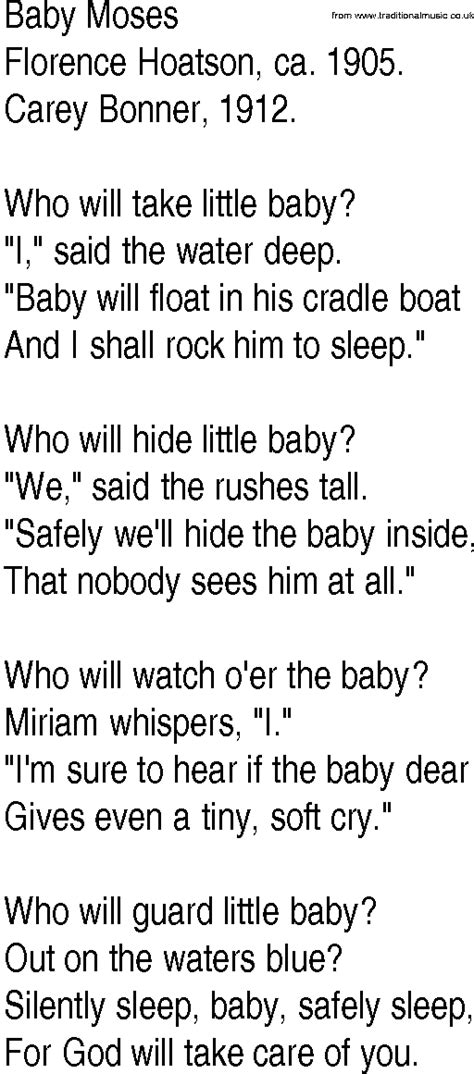 Hymn And Gospel Song Lyrics For Baby Moses By Florence Hoatson Ca