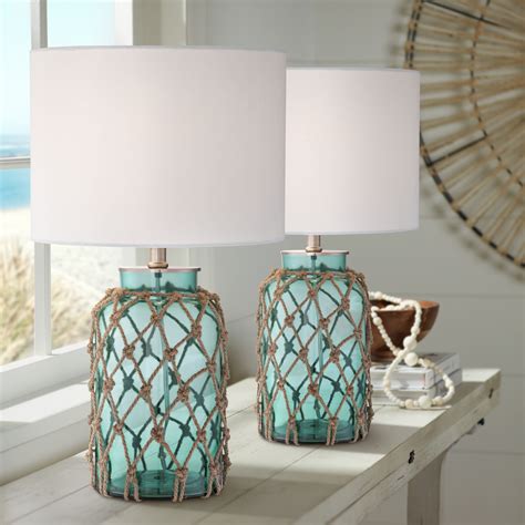 360 Lighting Nautical Accent Table Lamps Set Of 2 Coastal Blue Green