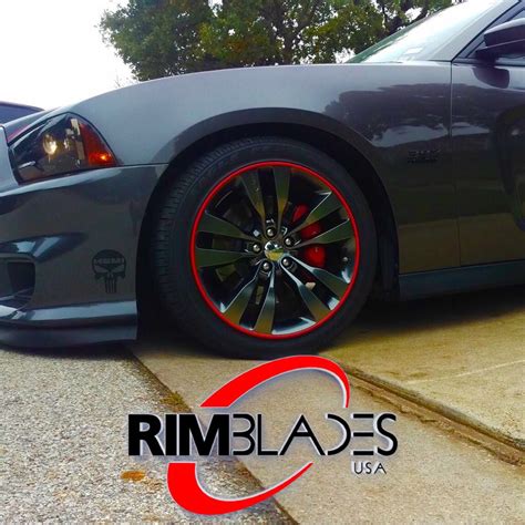 Dodge Charger slamming some Red RimBlades Scuffs. Shop RimBladesUSA.com for your set today ...