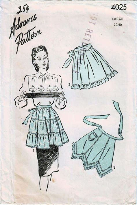 1940s Advance 4025 Vintage Sewing Pattern Misses Half Apron Hostess