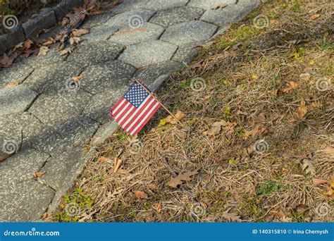 Small American Flags At National Cemetery Memorial Day Display Stock