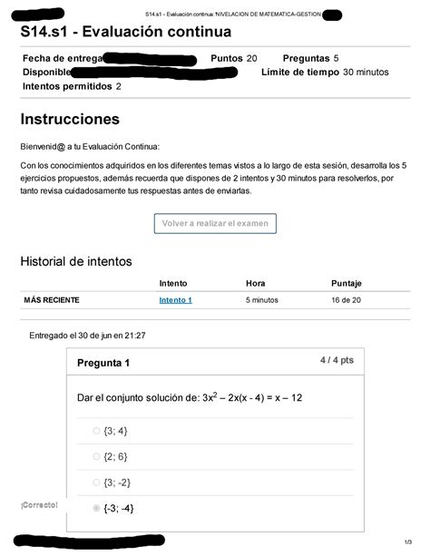 S14 Evaluación Continua De Nivelación De Matemática Gestión Semana 14