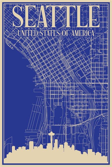 Road Network Poster Of The Downtown Seattle United States Of America