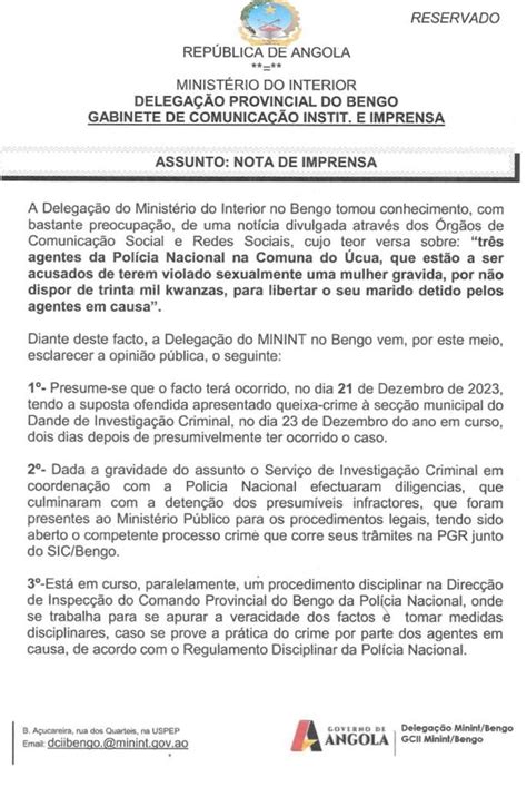 Bengo Polícia Nacional confirma detenção de três agentes acusados de