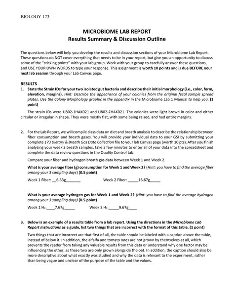 Lab Report Results Discussion Outline Biology Microbiome