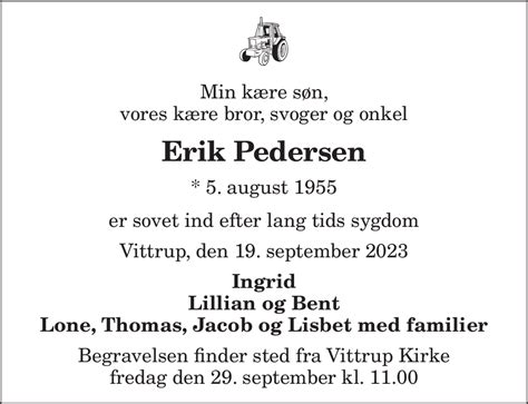 Dødsannonce for Erik Pedersen Nordjyske dk