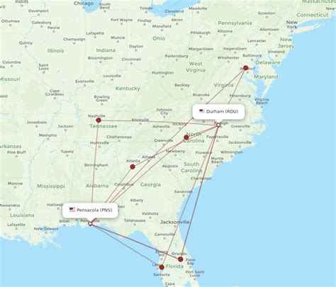 All Flight Routes From Pensacola To Raleighdurham Pns To Rdu Flight