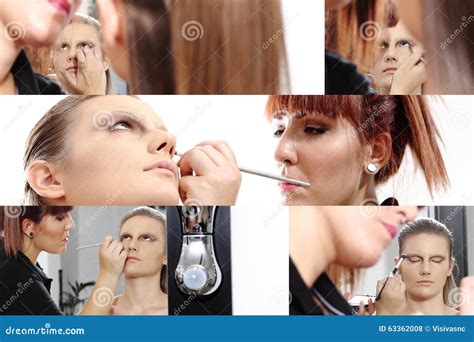 Makeup Artist Applying Mascara On Eyes Of Model Stock Photo Image Of