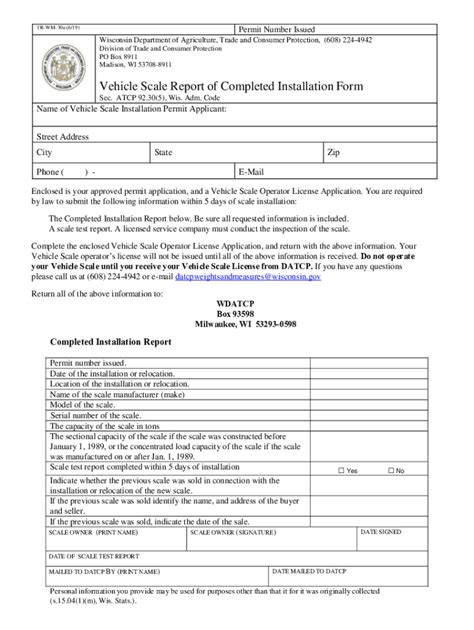 Fillable Online Datcp Wi DATCP Home Vehicle Scales Fax Email Print