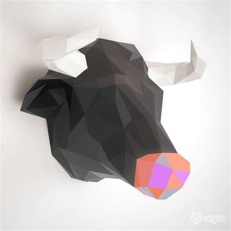 Bull Head Papercraft Sculpture Printable D Puzzle Etsy