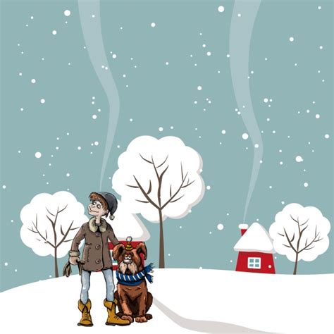 Boy Dog Snow Cartoon Free Stock Photo Public Domain Pictures