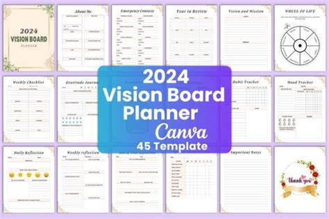 2024 Vision Board Planner Canva Interior Graphic By Munjixpro