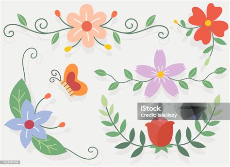 Hand Drawn Flower Line Art Illustration Collection Stock Illustration