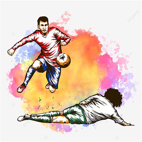 Pemain Sepak Bola Dengan Bola Melewati Ilustrasi Vektor Lawan Dengan