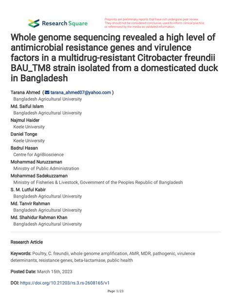 PDF Whole Genome Sequencing Revealed A High Level Of Antimicrobial