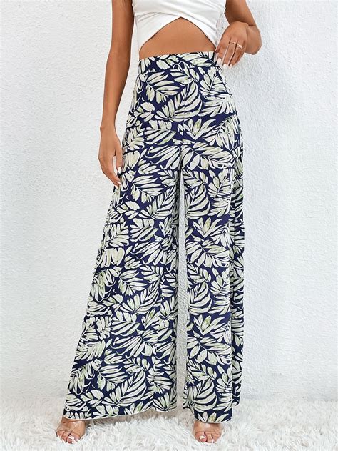 Allover Plants Print Wide Leg Trousers Printed Wide Leg Pants Wide