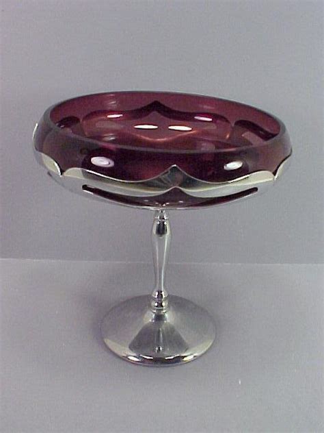 Beautiful Farber Bros Nyc Chrome And Cambridge Amethyst Glass Compote Art Deco 1824800519