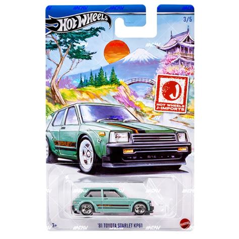 Masinuta Metalica Hot Wheels 81 Toyota Starlet KP61 Colectia J IMPORTS 2024 1 64 Verde