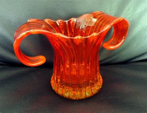 Vintage Mid Century Orange Art Glass Vase With Artsy Swirl