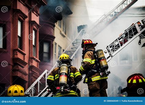 Firefighters Extinguishing Huge Fire Burning House Industrial Facility